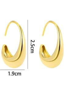 1 对椭圆形水滴几何耳环 - 金黃色 - 查看 3