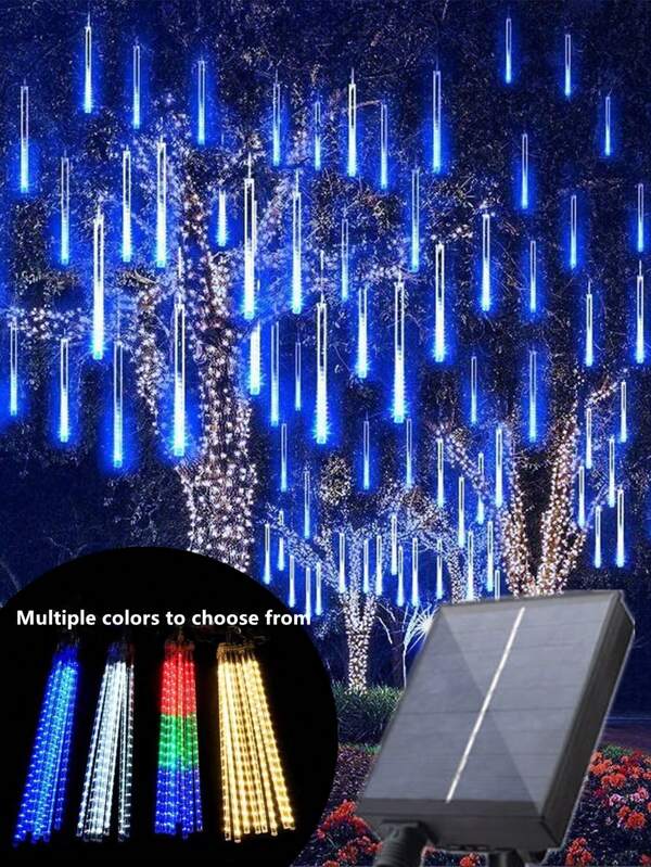 240-LED Solar Powered Meteor Shower Rain Lights, Halloween Christmas Icicle Snowfall Lights Outdoor Raindrop Lights, 30cm 10-Tube Christmas Tree Holiday Decorations Waterproof Plug Falling Rain Lights Christmas Decoration Christmas Tree Garden Party