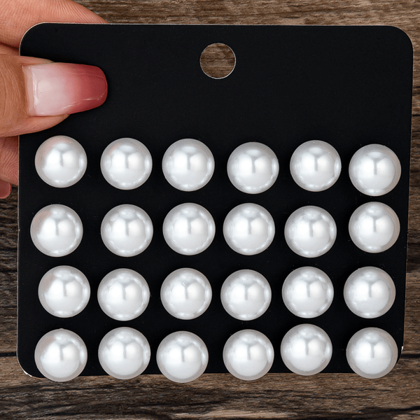 12pairs New Faux Pearl Stud Earrings Set, Large Size