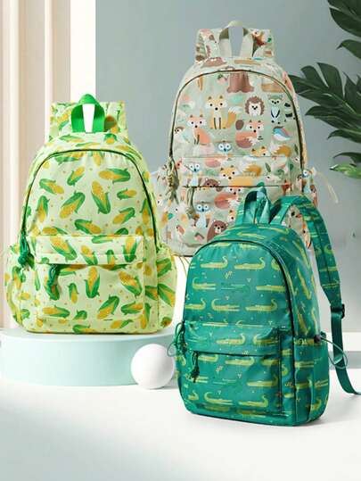 12*6*15inch Large Kawaii Animal Pattern Daypack With Adjustable Shoulder Strap, Fashion Laptop Backpack For For Elementary Middle School For High School Students, 18L Large School Bookbag Bookbag Fit 14inch Notebook, Waterproof Travel Backpack For School Outdoor, Camping, Trip, Commute, Children Backpack, School Backpack, Bookbag, Schoolbag, Vacation Essentials