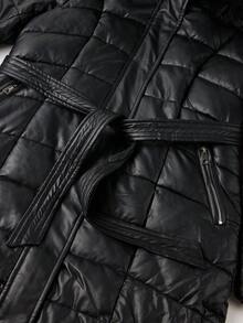 女士极简风连帽羽绒服，带口袋和毛领，适合秋冬季穿着 - 黑色 - 查看 6