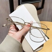 1副方形金属眼镜框，透明镜片，无度数眼镜，男女通用日式装饰眼镜，优雅时尚沙滩配饰，女士时尚眼镜配饰 - 金色 - 查看 4