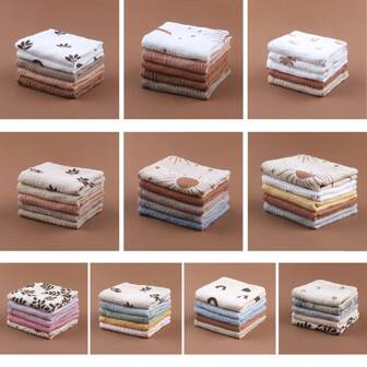 5 st Baby dubbla lager gasväv handdukar med modetryck