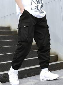 1件青少年男童休闲运动户外时尚工装裤，带大口袋，春秋季