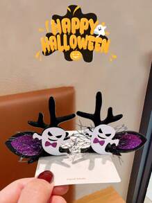 2 peças de grampos de cabelo de Halloween série chifre de veado - fantasma/pinha/abóbora, 4 estilos disponíveis para Halloween e festa