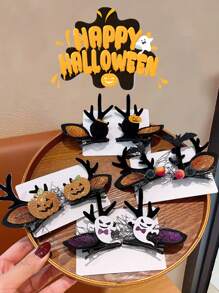 2 peças de grampos de cabelo de Halloween série chifre de veado - fantasma/pinha/abóbora, 4 estilos disponíveis para Halloween e festa