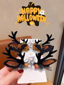2 peças de grampos de cabelo de Halloween série chifre de veado - fantasma/pinha/abóbora, 4 estilos disponíveis para Halloween e festa