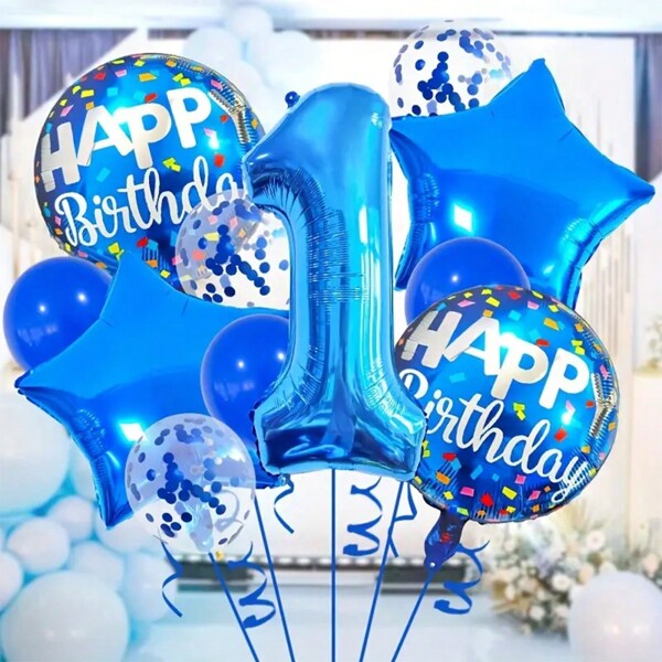 11 Pieces Of Blue Number And Star Aluminum Foil Balloon, Birthday Party Balloon Set, Used For Party Decoration, Suitable For Various Party Celebrations,