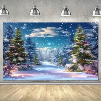 1 Piece, Christmas Background Cloth, (39 * 59 Inches, 70.8 * 90.5 Inches, 94.5 * 118.1 Inches), Polyester Photography Background For Winter Forest Landscape, Christmas Pine Tree Background For Snow Scenery, Christmas Party Decoration Photography Background Wall For Natural Scenes,Christmas