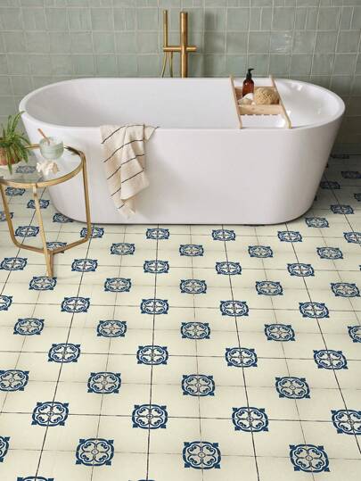 12pcs Self-Adhesive Floor Tile Sticker, Peel And Stick Vinyl Tile Stickers, Retro Portuguese Style Square Wall Tile Stickers For Living Room Kitchen Bathroom Bedroom Home Decor Floor Tiles Flooring Floor Tiles Self Adhesive Floor Tiles Peel Stick Living Room Decor Room Decor