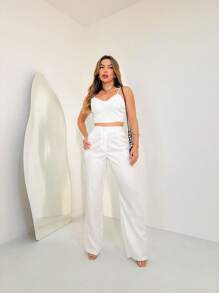 Msunmoda 3-Piece Set Of Crooped Tailoring Fabric With Elastic At The Back - trắng - Xem 1