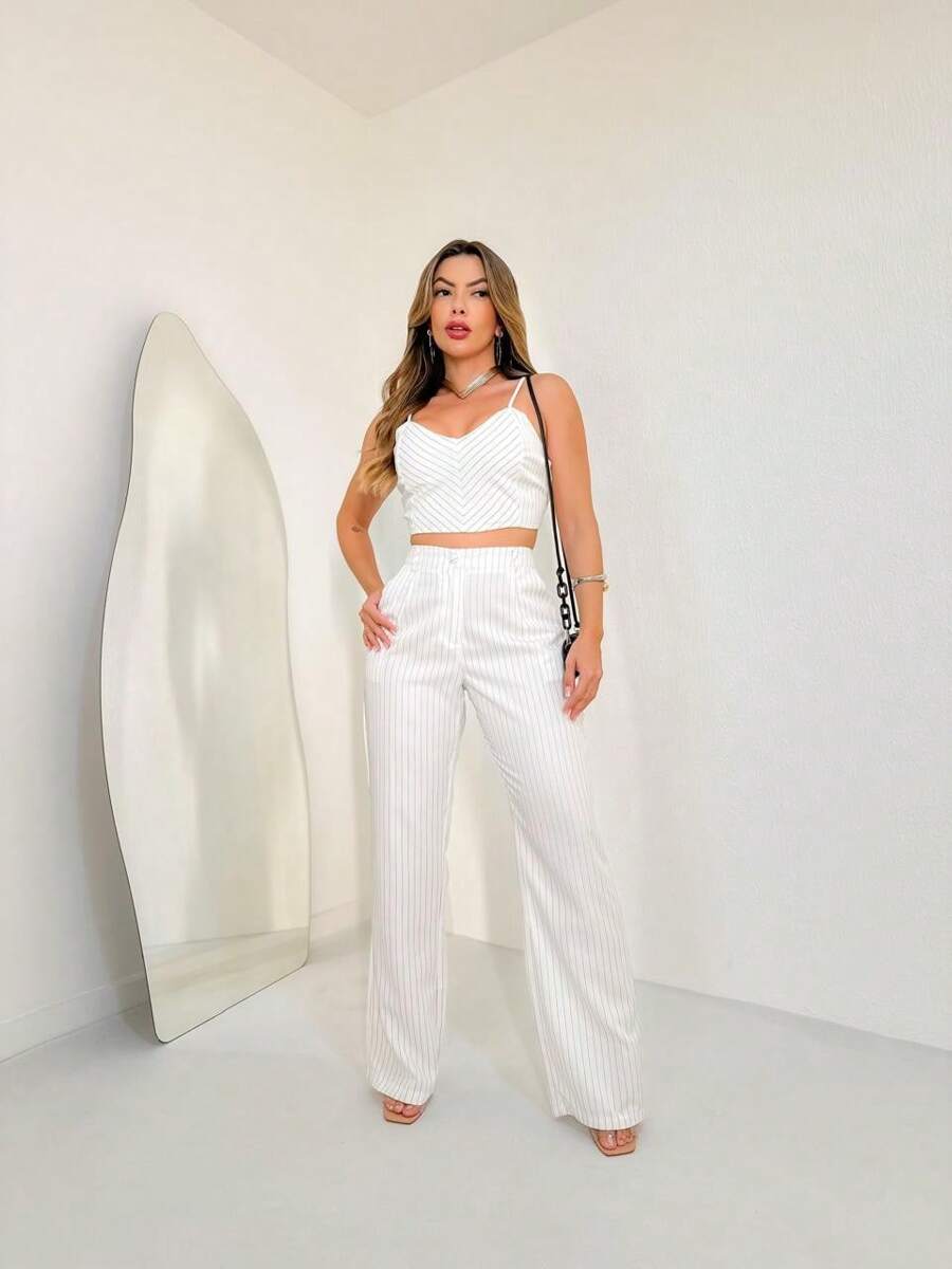 Msunmoda 3-Piece Set Of Crooped Tailoring Fabric With Elastic At The Back - trắng - Xem 1