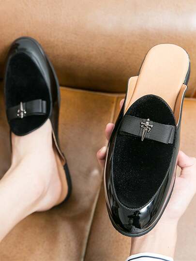 PU Material / Faux Leather Plus Size Closed Toe Half-Slippers Men's Fashion Backless Slouchy Loafers Hairstylist Business Casual Versatile Men's Leather Shoes Personalized Slip-On Sandals