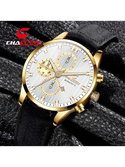 CHAXIGO,Men's Quartz Watch, Made Of Alloy And Leather, Casual