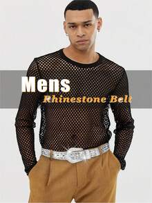 rongkepolo Thắt lưng trang trí đá Rhinestone, thắt lưng phong cách Y2K, thắt lưng BB Unisex, thắt lưng cao bồi miền Tây sang trọng cho nam và nữ, phù hợp cho thời trang thường ngày, tiệc tùng và lấp lánh cá nhân hóa - Bạc - Xem 4