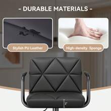 Juego de 2 taburetes de bar ajustables en altura de Nalupatio - Giro de 360°, diseño elegante, piel de PU de alta calidad, cojín de esponja cómodo, reposapiés y base con anillo de goma - Negro - Ver 5