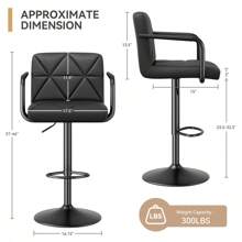 Juego de 2 taburetes de bar ajustables en altura de Nalupatio - Giro de 360°, diseño elegante, piel de PU de alta calidad, cojín de esponja cómodo, reposapiés y base con anillo de goma - Negro - Ver 3