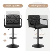 Juego de 2 taburetes de bar ajustables en altura de Nalupatio - Giro de 360°, diseño elegante, piel de PU de alta calidad, cojín de esponja cómodo, reposapiés y base con anillo de goma - Negro - Ver 4