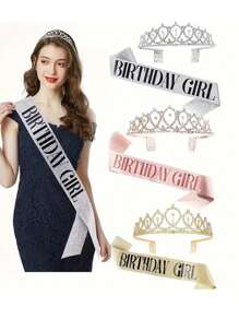 "Birthday Girl" Sash & Rhinestone Tiara Set Sinh Nhật Sash Và Tiara Cho Bé Gái Bộ Trang Trí Sinh Nhật Băng Đô Đính Đá Rhinestone Cho Bé Gái Phụ Kiện Tóc Pha Lê Lấp Lánh Cho Tiệc Sinh Nhật Đồ Trang Trí Cho Gia Đình Quà Tặng - Nhiều màu - Xem 9