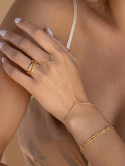 1 pieza Cadena de dedos conectora de acero inoxidable, chapada en oro de 18K