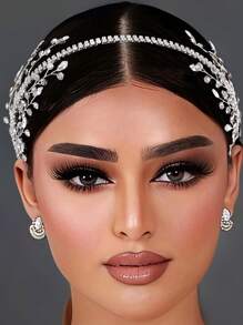 1pc Bridal Headband Crystal Tiara Hair Accessory Wedding Veil Headpiece Valentine's Day Accessories - Silver - View 6