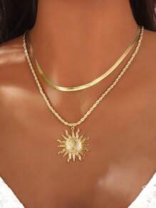 1 件夏日太阳脸和蛇链双层项链 - 金黃色 - 查看 7