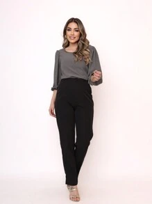 Women's Blouse With 3/4 Sleeves In Plain Duna Fabric - Gris Oscuro - Ver 3