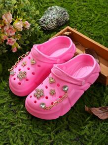 HOEASE Girls' Wooden Clogs, Garden Shoes, Comfortable Lightweight Hollow Sandals, Spring/Summer Floral Pattern - Pink - View 4