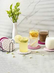 4 Stücke/Set zufällige Farben rosa süße Untersetzer für Getränke, saugfähiges Set, Untersetzer für Kaffeetisch, Untersetzer für Schreibtisch, Haushaltsgegenstände für neues Zuhause