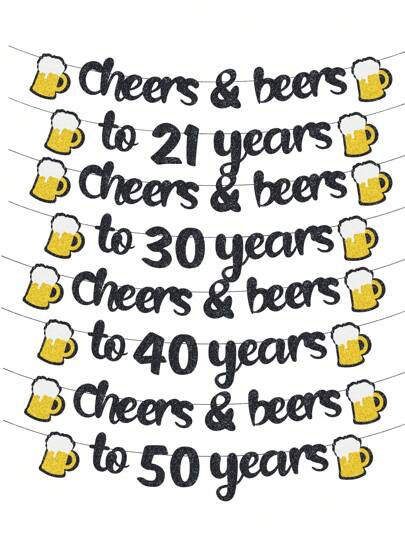 1Pc Set Cheers & Beers To 21/30/40/50/60 Years Black Glitter Birthday Banner,Party Supplies Decorations For Birthday Wedding Anniversary,Christmas