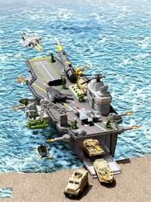 1 套航空母舰玩具，包含 4 架飞机、1 辆坦克、10 个士兵模型和 1 艘船 - 淺灰色 - 查看 5