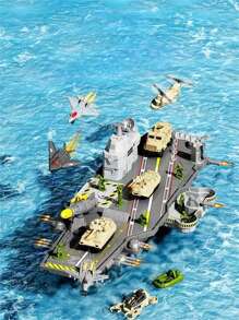 1 套航空母舰玩具，包含 4 架飞机、1 辆坦克、10 个士兵模型和 1 艘船 - 淺灰色 - 查看 4