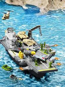 1 套航空母舰玩具，包含 4 架飞机、1 辆坦克、10 个士兵模型和 1 艘船 - 淺灰色 - 查看 6