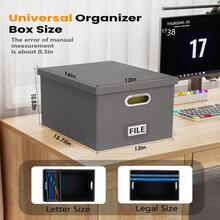File Organizer Box,Filing Box With Lid,File Box For Letter/Legal File Folder Storage, Portable Hanging File Box For Office/Decor/Home,1 Pack,Black-Box Only - Gray(Leather) - View 3