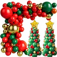 Bộ 95/136 bóng bay trang trí Giáng sinh màu xanh lá cây đỏ vàng bóng bay cao su bóng bay cây thông Noel với bóng bay ngôi sao vàng để trang trí tiệc Giáng sinh - Nhiều màu - Xem 12