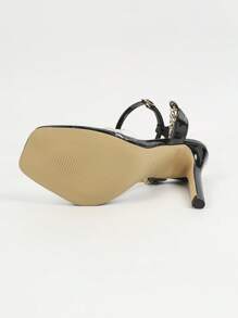 Jin Bei Qi Spring/Summer Women's Transparent Glass Jelly Strap Buckle Metal Chain Square-Toe Stiletto High Heel Sandals, Elegant, Luxurious, Party, Sexy, Black High Heels,Stilletos Heels - Black - View 9