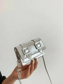 Túi vuông tối giản Mini Flap Metal, Funky, Punk & Bag dành cho trang phục dạo phố - Bạc - Xem 7