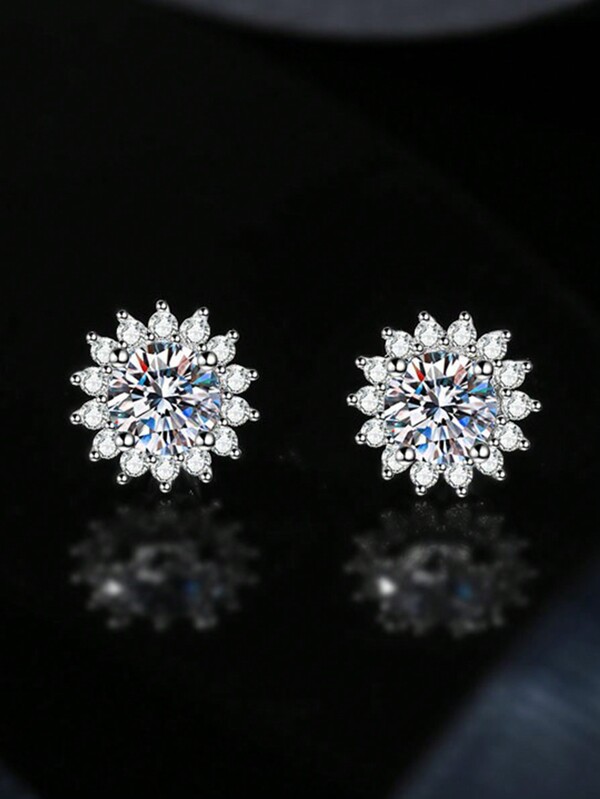 2pcs Elegant S925 Sterling Silver Sunflower Stud Earrings With Zirconia Stone, High-End Fashion Earrings For Women, Party Gift Valentines