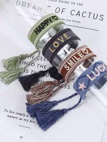 欧美风格编织带字母刺绣流苏情侣手链 - 編織手鍊 - 查看 1