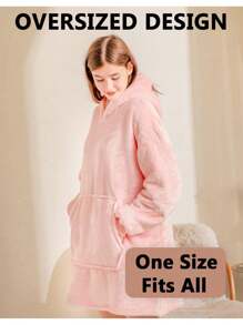 Oversized Hoodie Blanket, Super Soft Warm Wearable Fluffy Blanket, Cosy Comfy Hooded Sherpa Sweatshirt For Women Girls Adults Men Boys Kids Big Pocket - Pink - View 5