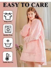 Oversized Hoodie Blanket, Super Soft Warm Wearable Fluffy Blanket, Cosy Comfy Hooded Sherpa Sweatshirt For Women Girls Adults Men Boys Kids Big Pocket - Pink - View 2
