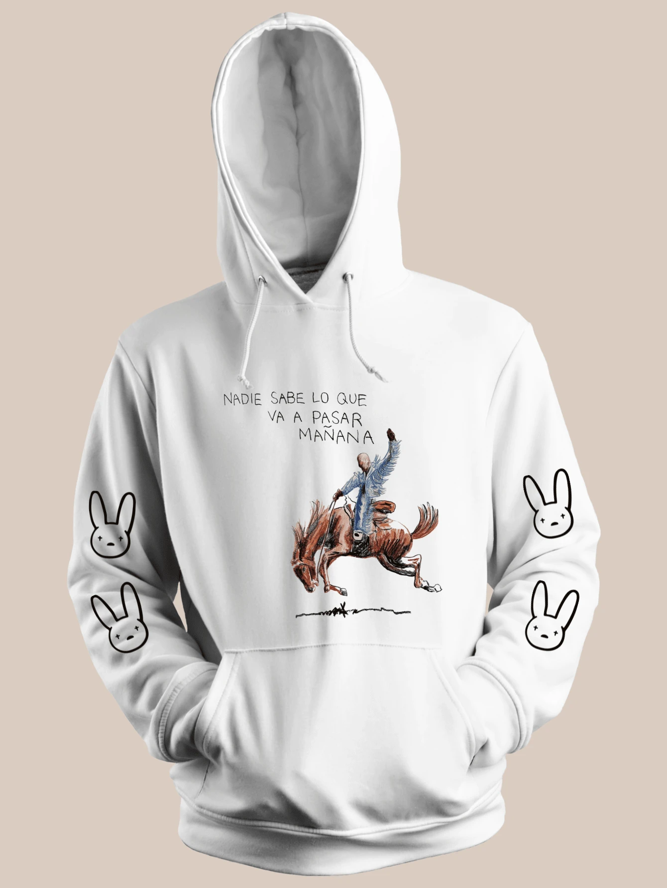 Unisex Hoodie Bunny Bad Bnny BB Nobody Knows What's Going To Happen - 白色 - 查看 1
