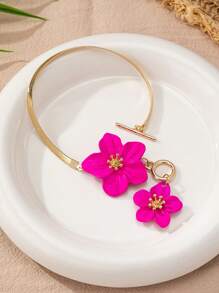 1pc Fashionable White Floral Spray Painting Elegant Simple Anklet For Women, Suitable For Party & Holiday - Hot Pink - View 2