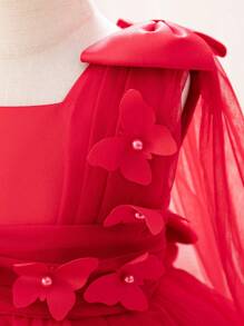 Young Girls Christmas Butterfly Applique Beaded Tulle Princess Dress