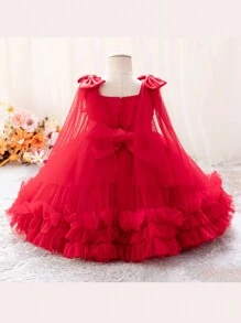 Young Girls Christmas Butterfly Applique Beaded Tulle Princess Dress