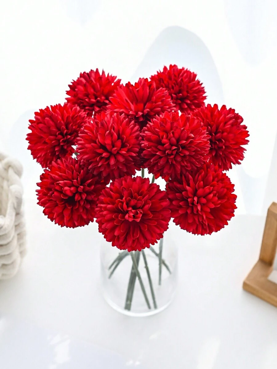 1/2件/5件 人造球花 菊花 刺繡球花 結婚裝飾 家用花瓶裝飾品 桌上花藝擺飾 客廳臥室床頭花藝 新娘捧花 手腕花 胸花材料 生日派對裝飾材料 新年情人節禮物 - 紅色 - 查看 1