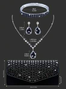 闪闪发光的奢华水钻装饰女士晚装手拿包，配有水钻手链、项链、耳环套装、时尚优雅的单肩包和链条斜挎包，适合派对女孩、女士、新娘，是派对、婚礼、舞会、晚宴/宴会的完美迷人晚礼服包。最佳新年和情人节礼品套装。，Tready 派对包，非常适合派对、婚礼、舞会、晚宴/宴会