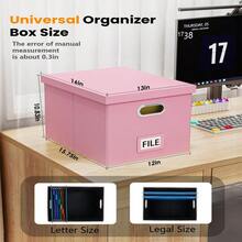 Caja organizadora de archivos, caja de archivos con tapa, caja de archivos para carpetas de archivo tamaño carta/legal, caja de archivos colgantes portátil para oficina/decoración/hogar, 1 paquete, solo caja negra - Rosa (cuero) - Ver 3