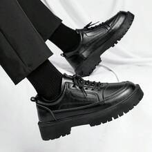 男士中老年厚底运动鞋，系带，软底，防臭鞋垫，防滑外底，适合秋冬季正式和休闲穿着 - 黑色 - 查看 9