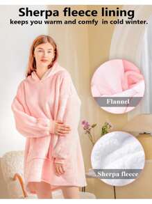 Oversized Hoodie Blanket, Super Soft Warm Wearable Fluffy Blanket, Cosy Comfy Hooded Sherpa Sweatshirt For Women Girls Adults Men Boys Kids Big Pocket - Pink - View 7